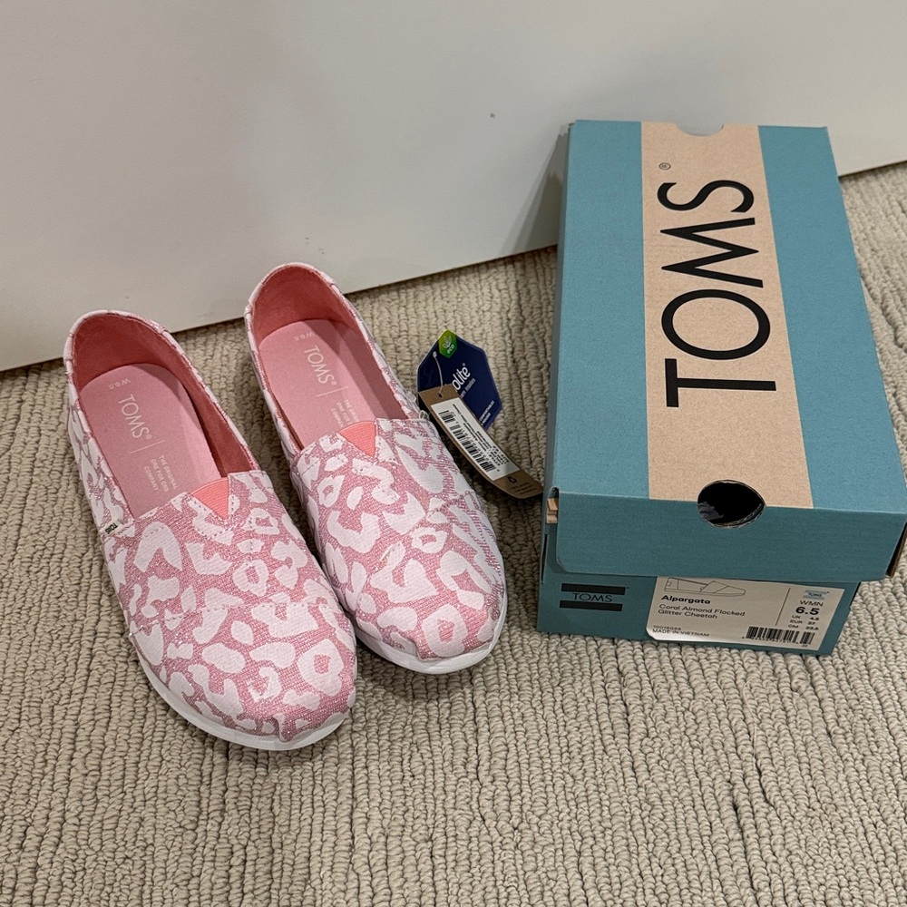 🏷️TOMS Alpargata Coral Almond Flocked Glitter cheetah